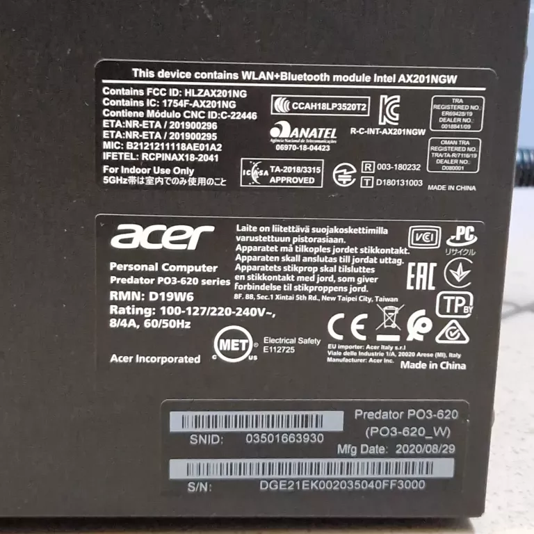 KOMPUTER STACJONARNY ACER PREDATOR ORION 3000/I7-10700/16GB/1TB RTX2060