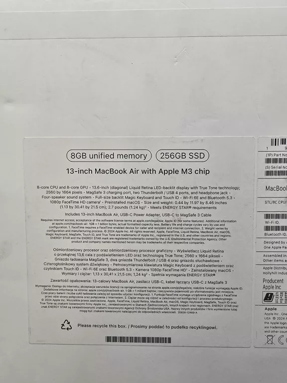 LAPTOP MACBOOK AIR (13-INCH, M3, 2024) GW MARZEC 2025