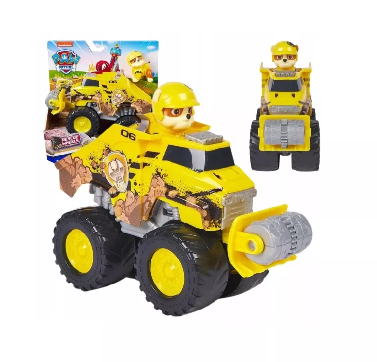 PSI PATROL RESCUE WHEELS POJAZD BULDOŻER KOPARKA + FIGURKA PIESEK RUBBLE