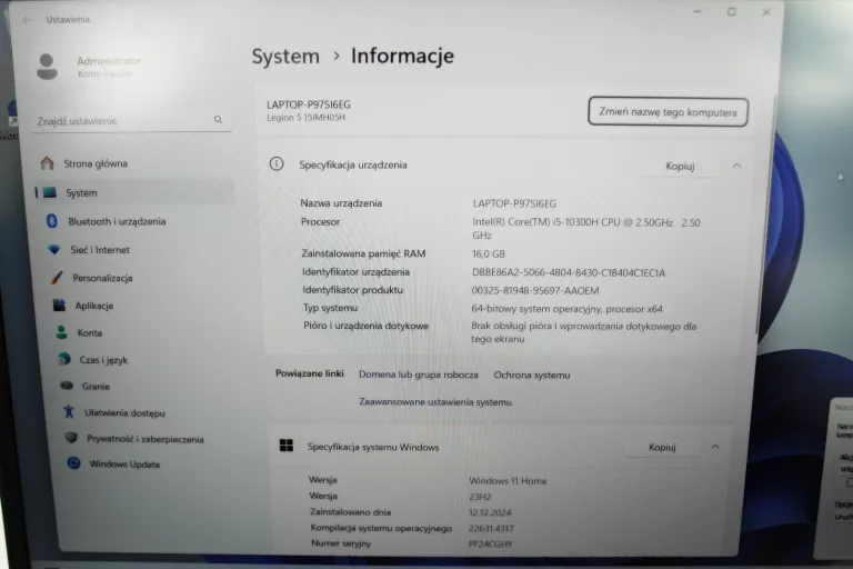 LAPTOP LENOVO LEGION 5 15IMH05 I5/1TB SSD/16 GB RAM/RTX 2060