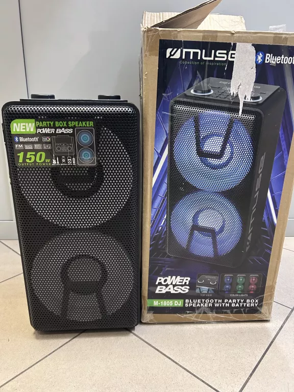 GŁOŚNIK PODŚWIETLANY LED PRZENOŚNY BLUETOOTH PARTY BOX MUSE M-1805 DJ
