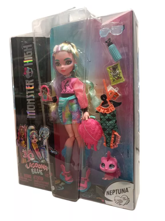 LALKA MONSTER HIGH LAGOONA BLUE POTWÓR MORSKI + RYBKA + AKCESORIA HHK55