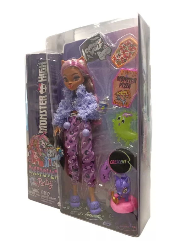 MONSTER HIGH PIŻAMA PARTY LALKA CLAWDEEN WOLF HKY67 AKCESORIA