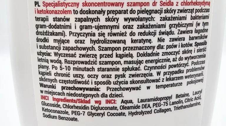 SZAMPON DLA PSÓW I KOTÓW / CHLORHEKSYDYNA I KETOKONAZOL / DR SEIDEL 220ML