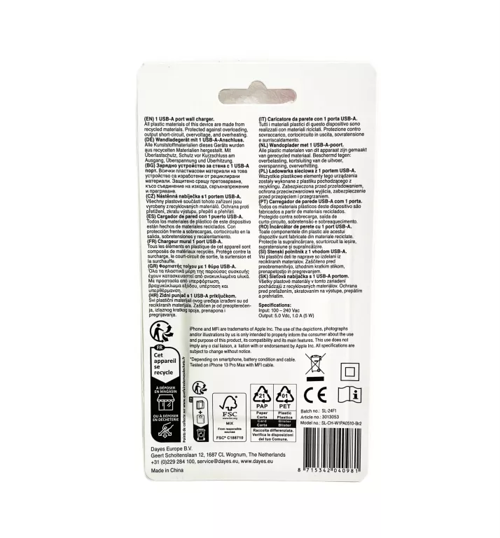 ŁADOWARKA UNIWERSALNA "KOSTKA" SOLOGIC (USB-A) 5W | 1 PORT - CZARNA