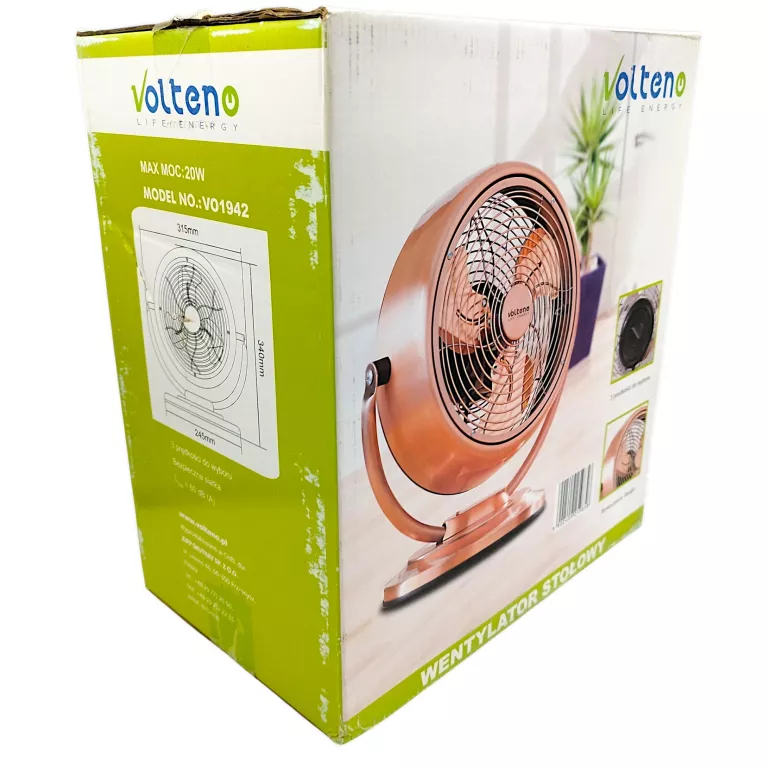 WENTYLATOR STOŁOWY 15W 20CM 3 PRĘDKOŚCI MIEDZIANY