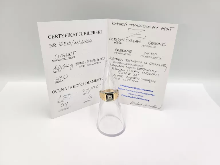 ZŁOTY SYGNET Z BRYLANTEM 0,27CT 750 10.92G R22