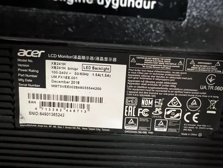 MONITOR ACER PREDATOR XB241H LED 24" FHD(1920X1080)