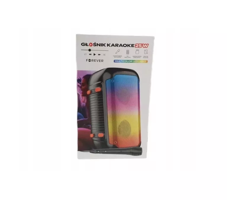 GŁOŚNIK 40 CM FOREVER ZESTAW KARAOKE BLUETOOTH BOOMBOX MULTICOLOR LED 25 W