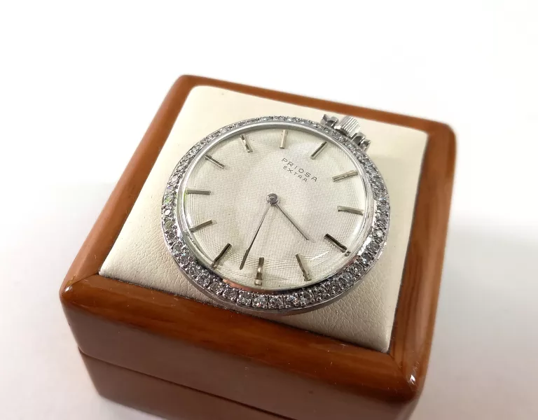 ZEGAREK KIESZONKOWY PRIOSA EXTRA BIAŁE ZŁOTO Z DIAMENTAMI PR.750