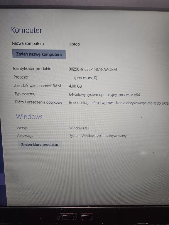 LAPTOP ASUS F555L 4GB/1000GB OPIS!