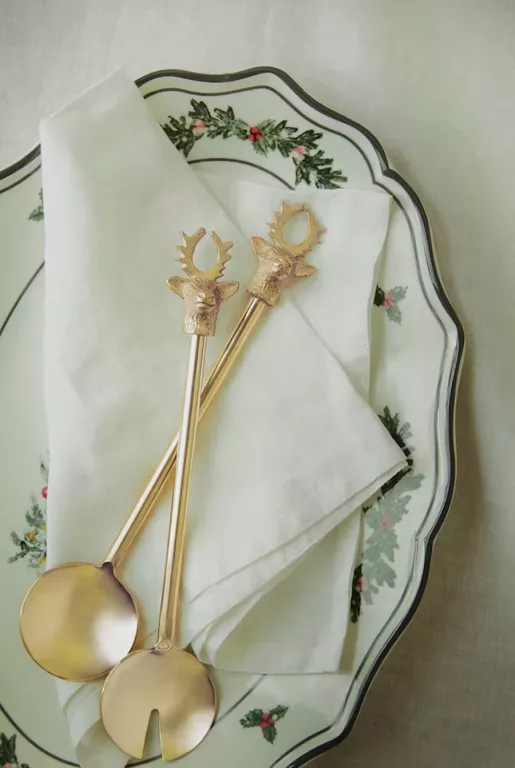 METALOWE SZTUĆCE DO SAŁATY H&M HOME JELENIE