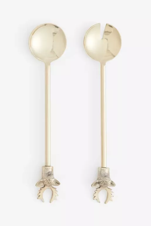 METALOWE SZTUĆCE DO SAŁATY H&M HOME JELENIE