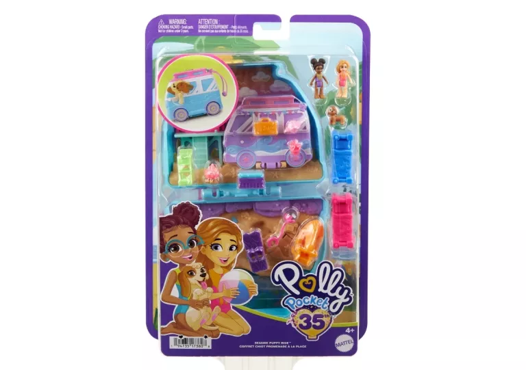 POLLY POCKET PLAŻOWY SZCZENIACZEK ZESTAW KOMPAKTOWY Z RUCHOMYMI ELEMENTAMI