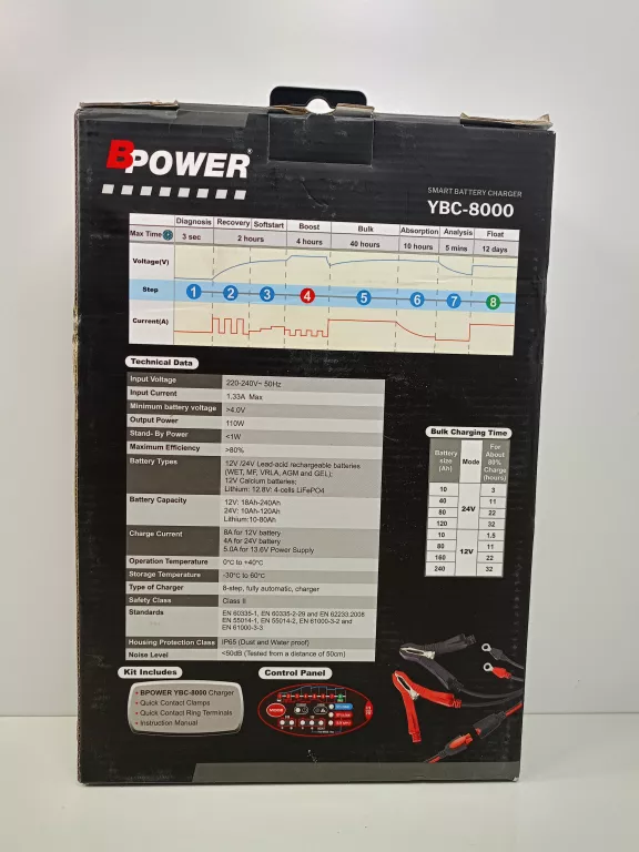 ŁADOWARKA AUTOMATYCZNA BPOWER YBC-8000 12V 24V 8A