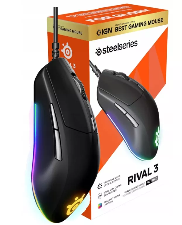 MYSZ STEELSERIES RIVAL 3 GAMING RGB USB PRZEWODOWA FABRYNIE ZAPAKOWANA