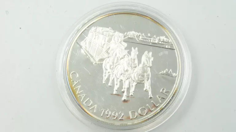 SREBRNY DOLLAR CANADA 1992 DYLIŻANS 175. ROCZNICA KINGSTON STAGECOACH AG 2