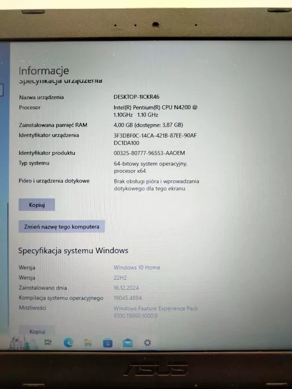 LAPTOP ASUS F541N + ZASILACZ