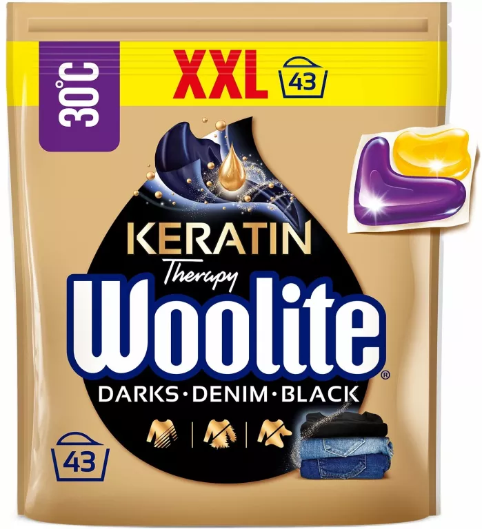 WOOLITE DARK KAPSUŁKI DO PRANIA CZARNYCH UBRAŃ Z KERATYNĄ 43 SZTUK