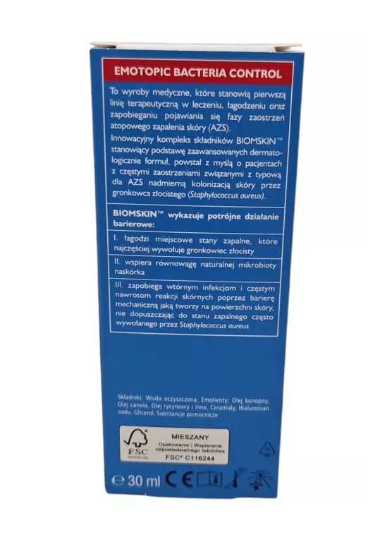 EMOTOPIC BACTERIA CONTROL PREPARAT S.O.S MEDICAL DO TWARZY I CIAŁA - 30ML