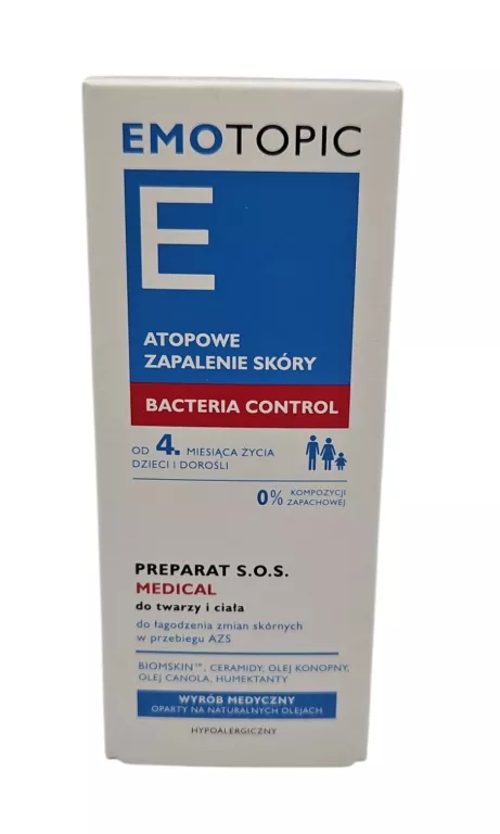 EMOTOPIC BACTERIA CONTROL PREPARAT S.O.S MEDICAL DO TWARZY I CIAŁA - 30ML