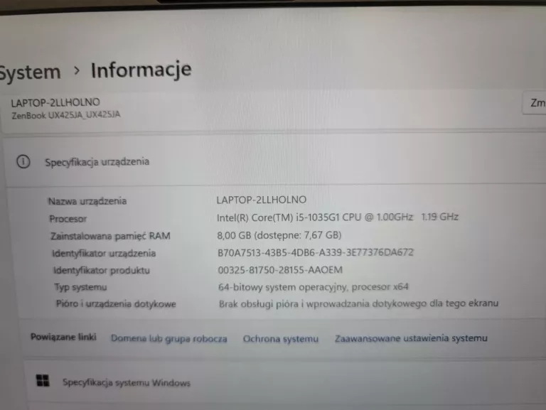 ASUS ZENBOOK 14 UX425JA I5-1035G1/8GB/512GB