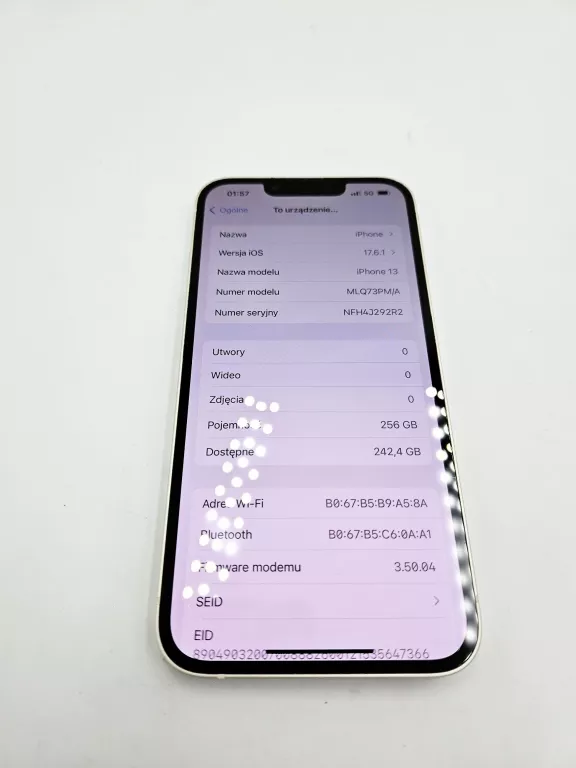 TELEFON APPLE IPHONE 13 256GB STARLIGHT KONDYCJA 89% RYSA