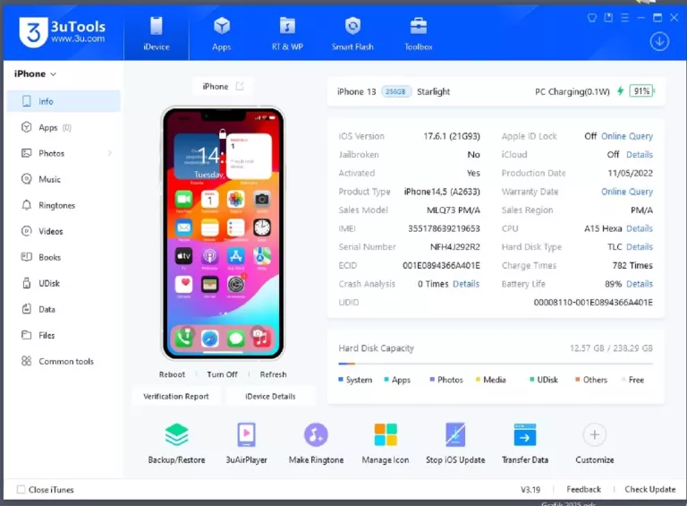 TELEFON APPLE IPHONE 13 256GB STARLIGHT KONDYCJA 89% RYSA