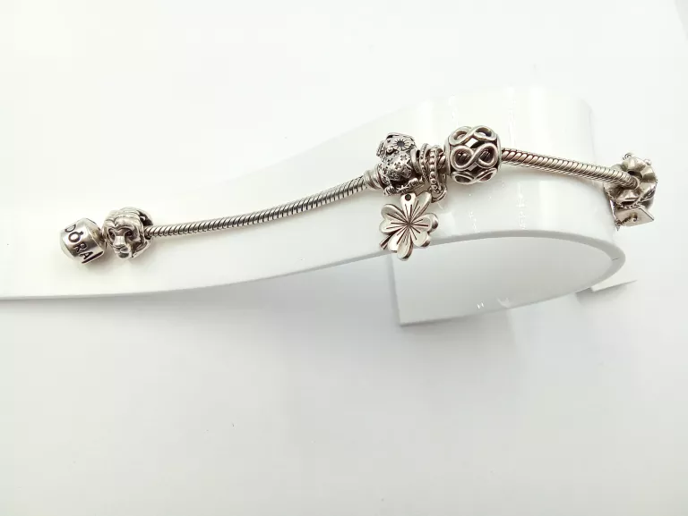 SREBRNA BRANSOLETKA PANDORA Z CHARMSAMI 925 29,20G 19CM