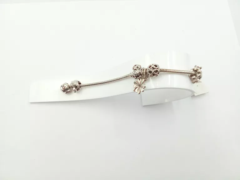SREBRNA BRANSOLETKA PANDORA Z CHARMSAMI 925 29,20G 19CM