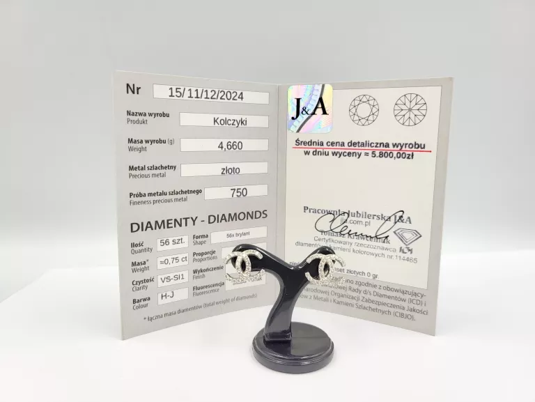 ZŁOTE KOLCZYKI Z BRYLANTAMI 0,75CT 750 4,66G