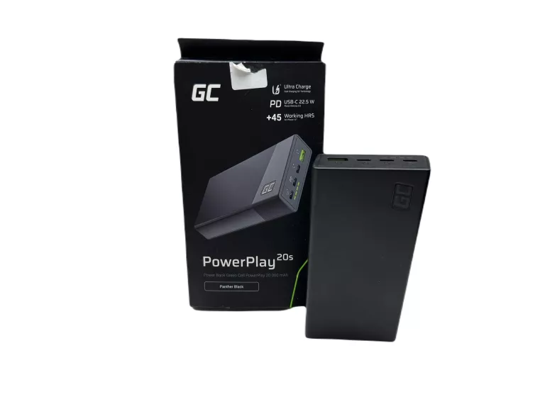 POWERBANK GREEN CELL POWERPLAY 20S CZARNY 20000 MAH PD USB-C 22.5 W