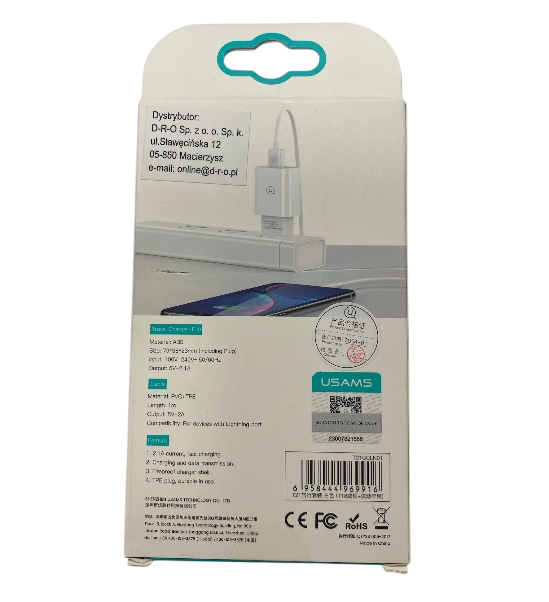 ladowarka-sieciowa-1xusb-t21-lightning-21a-ean-gtin-6958444969923