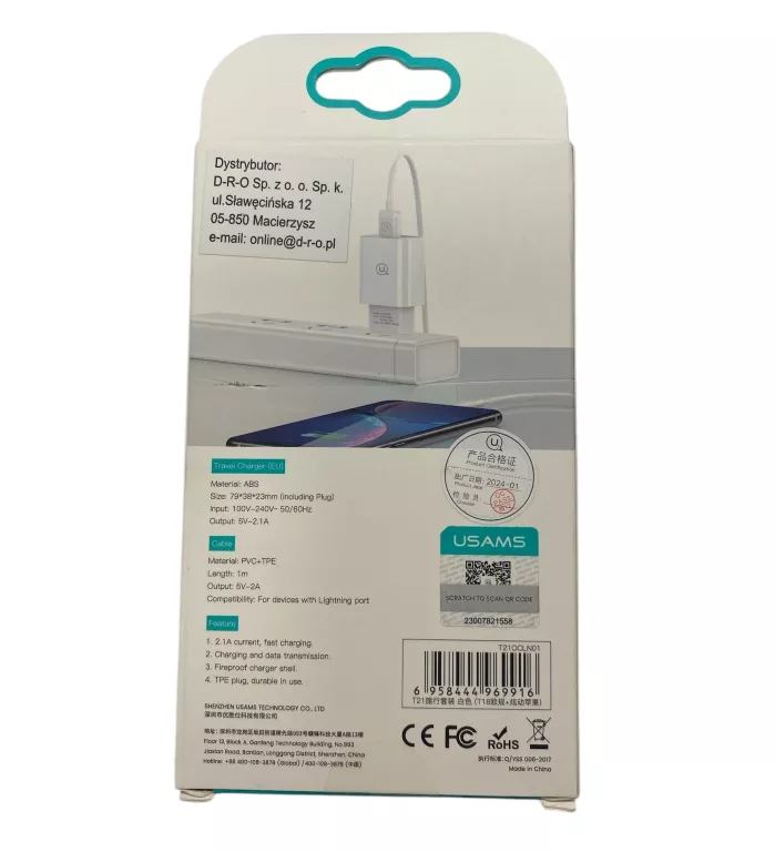 ladowarka-sieciowa-1xusb-t21-lightning-21a-ean-gtin-6958444969923