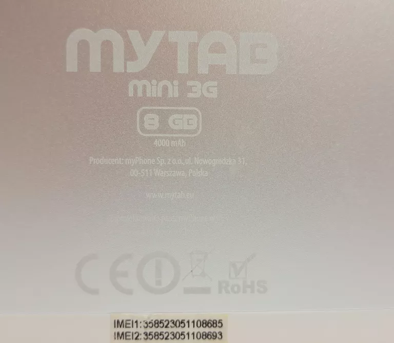 TABLET MY TAB MINI 3G KOMPLET SREBNY
