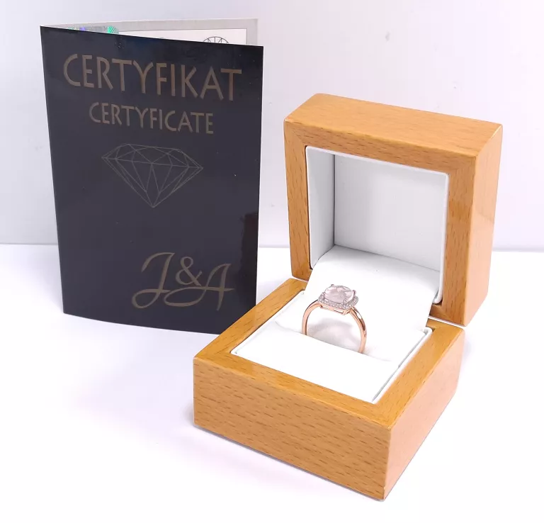 ZŁOTY PIERŚCIONEK Z DIAMENTAMI 0,18CT I MORGANITEM 1,6CT PR375 ROZM16