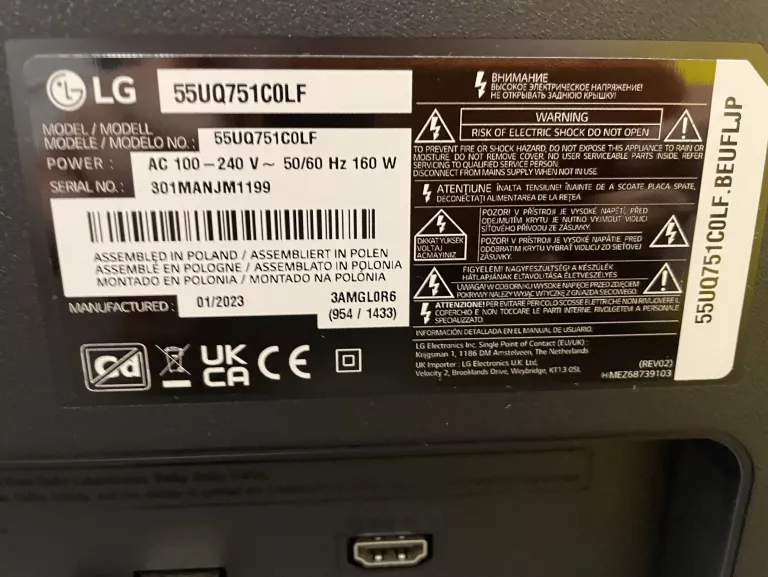 TELEWIZOR LED LG 55UQ751COLF 55CALI 4K SMART TV /KPL