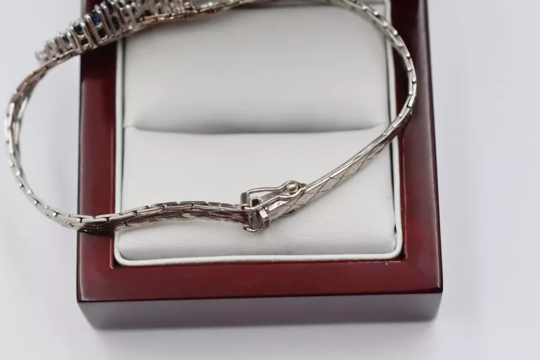 BRANSOLETKA Z BIAŁEGO ZŁOTA Z BRYLANTAMI I SZAFIRAMI PR.585 14K 18CM