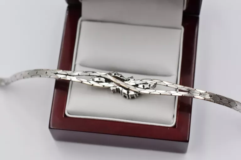 BRANSOLETKA Z BIAŁEGO ZŁOTA Z BRYLANTAMI I SZAFIRAMI PR.585 14K 18CM