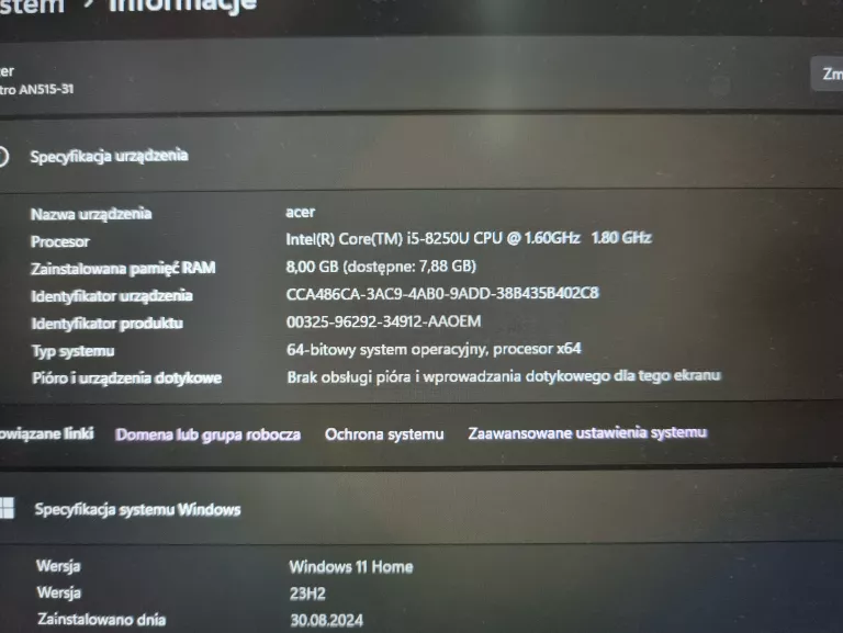 ACER NITRO AN515-31 INTEL CORE I5-8250U 1,60GHZ / 8GB RAM / GEFORCE MX150