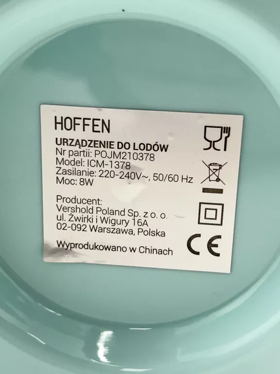 MASZYNA URZĄDZENIE DO LODÓW HOFFEN