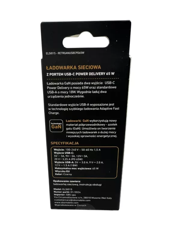 ŁADOWARKA SIECIOWA REINSTON ELSI015 GAN 65W USB-A / USB-C 18W