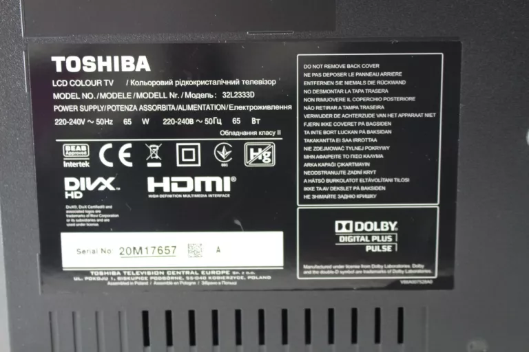 TELEWIZOR TOSHIBA 32W2333D / PILOT