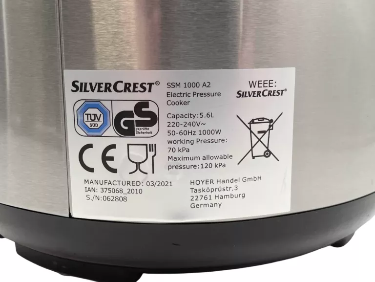 MULTICOOKER SZYBKOWAR SILVERCREST WIELOFUNKCYJNY SSM 1000 A2