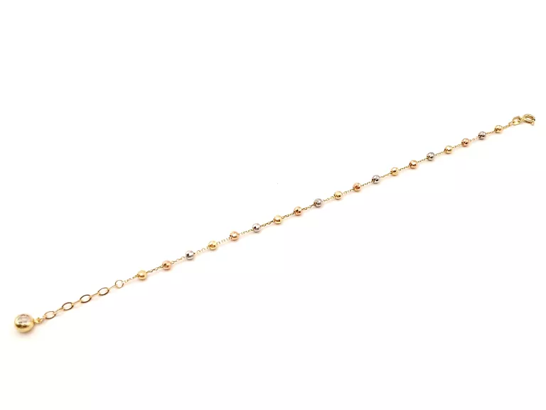 ZŁOTA BRANSOLETKA KULKI 3 KOLORY 585 W:2,48 G DŁ. 19 CM