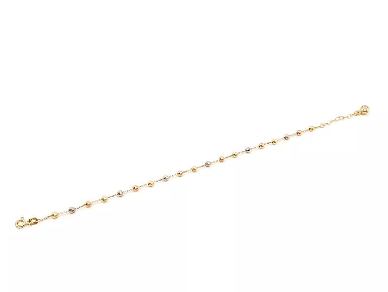 ZŁOTA BRANSOLETKA KULKI 3 KOLORY 585 W:2,48 G DŁ. 19 CM