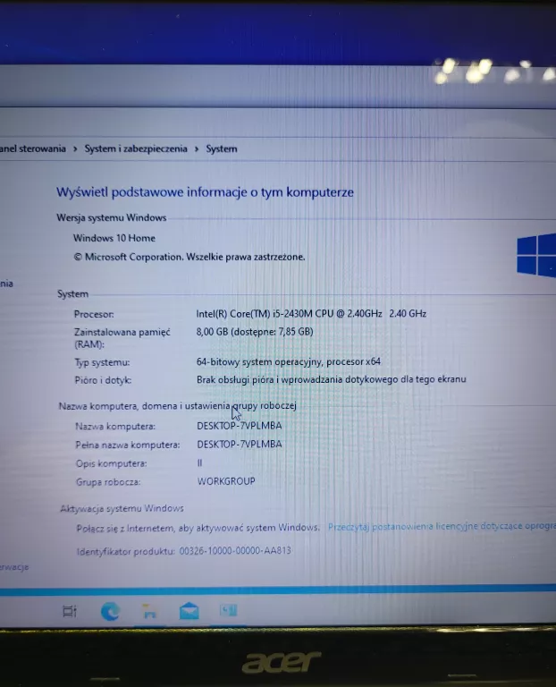 LAPTOP ACER ASPIRE 5755 + ŁAD WIN10/I5-2430/8GB/SSD 120GB