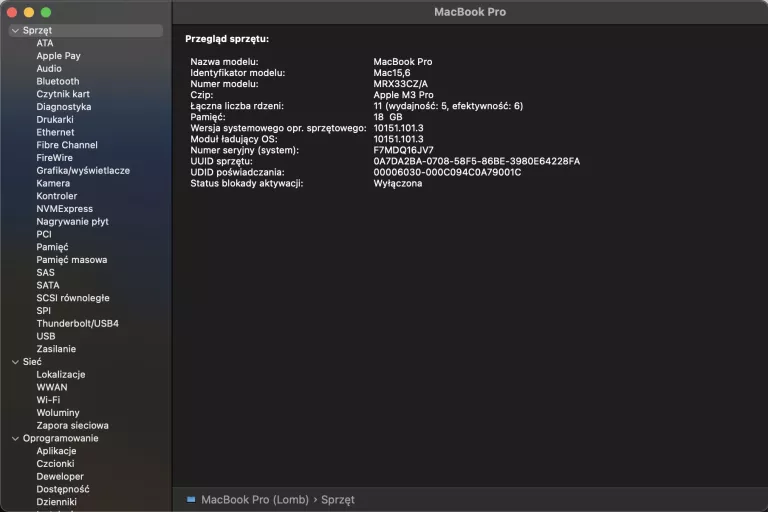 LAPTOP APPLE MACBOOK PRO 14" A2992 M3-PRO 18GB 512GB 19 CYKLI! GW 09.2025!