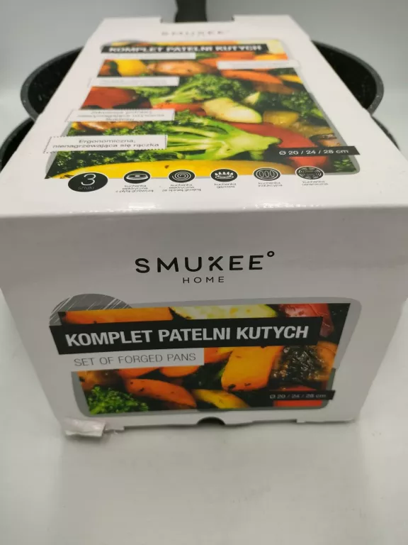 PATELNIA TRADYCYJNA SMUKEE 20 CM ALUMINIOWA ZESTAW 3 SZTUKI 20/24/28