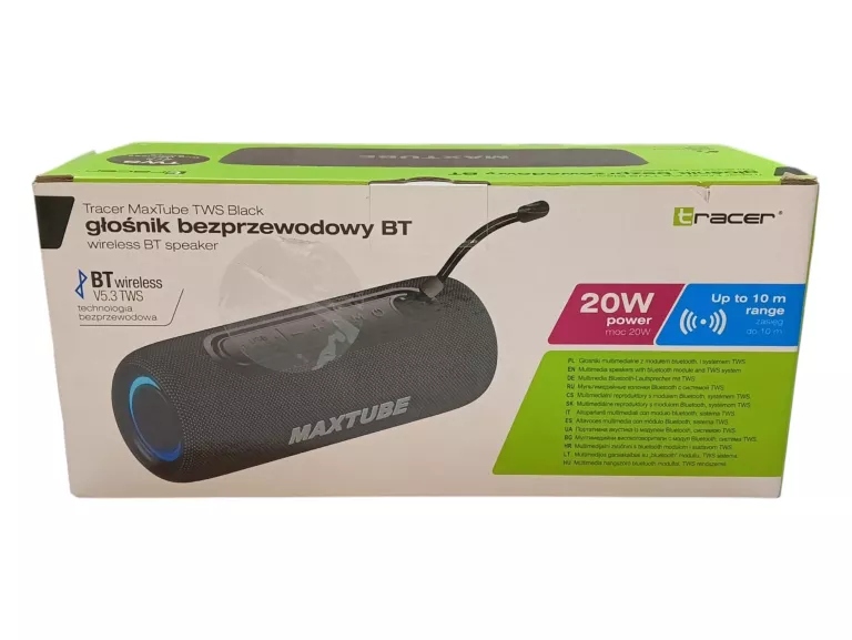 GŁOŚNIK PRZENOŚNY TRACER MAXTUBE TWS BLUETOOTH BLACK CZARNY 20 W